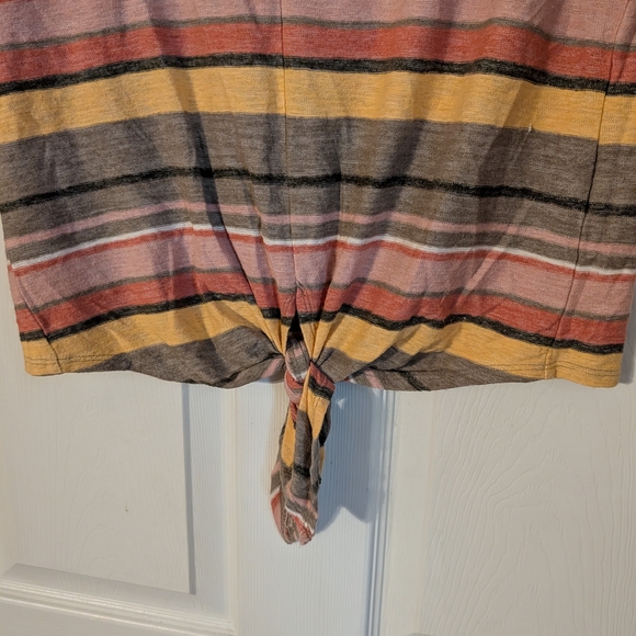 Madewell Striped Tie-Front Tee in Coral, Mustard & Gray-Brown - Picture 4 of 5